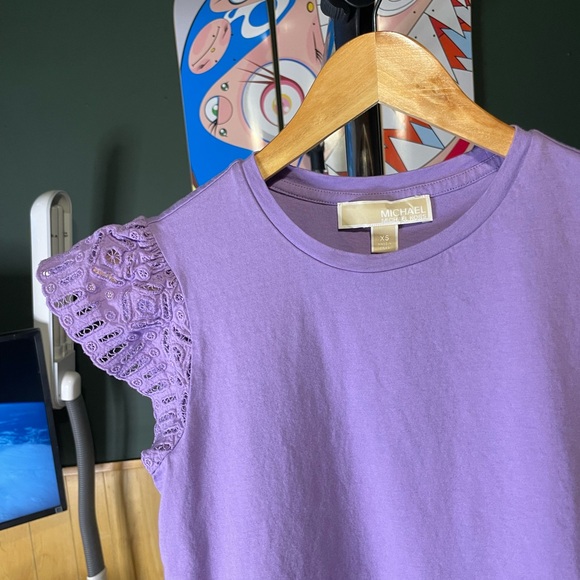 Michael Kors Purple Tee XS woman’s lace sleeves - Picture 2 of 6